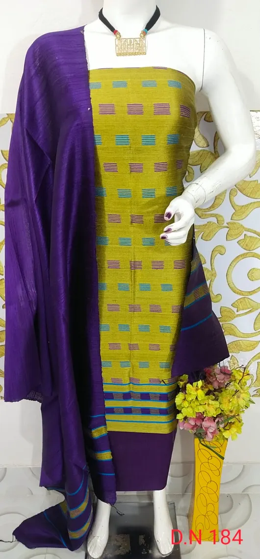 Traditional Tussar Dupion Silk Suit Material for Women
